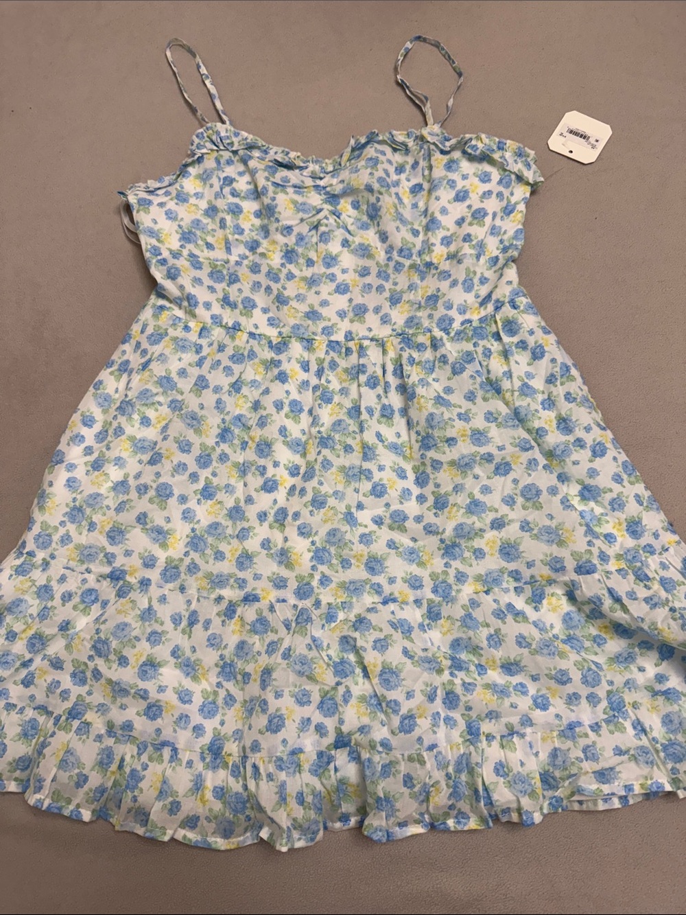 Altar'd State Blue & White Floral Spaghetti-Strap Mini Dress
